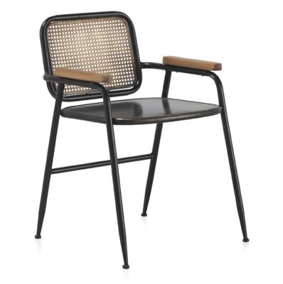 Stoel met rugleuning van brons en zwart metalen frame