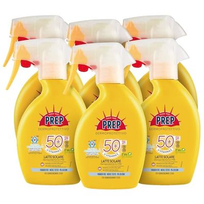 Prep Solar Trigger SPF50+, solkräm 50SPF med E-vitamin och glycerin, solskydd UVA- och UVB-strålar, storlek 6 förpackningar med 200 ml