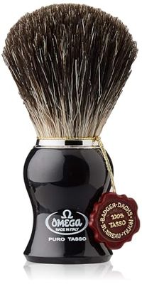 Omega Pure Badger Shaving Brush for Men - Black Badger, 1.0 count, White