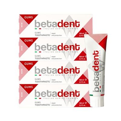 Betadent ZESTAW 4 DENTYFRIC GUMS dla wrażliwych, zapalnych i podrażnionych dziąseł. Naprawa i chroni. Działanie przeciwpłytkowe i antybakteryjneDelikatna formuła nie ścierna. 4x100ml