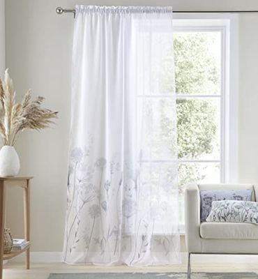 Catherine Lansfield Meadowsweet Rideaux en Voile à Pattes Motif Floral Blanc