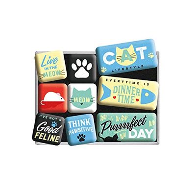 Nostalgic-Art, Conjunto de ímanes retro, Cat Lifestyle - ideia de presente para donos de gatos, decoração para frigorífico, design vintage, 9 unidades
