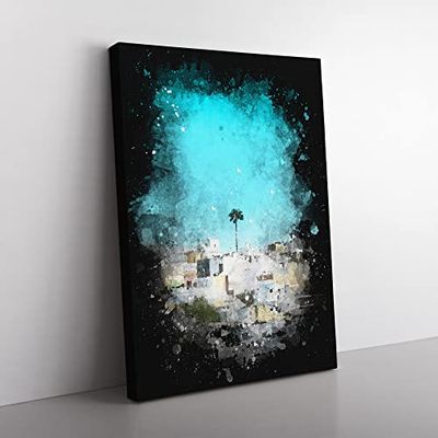 Rooftops In Montecorto Spain Paint Splash Modern Canvas Wall Art Print Ready to Hang, Framed Picture for Living Room Bedroom Home Office Décor, 50x35 cm (20x14 Inch)