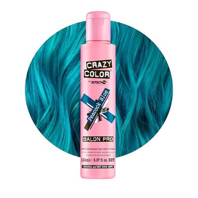 Crazy Color Peacock Blue Semi-Permanent Hair Dye. Highly Pigmented Teal Turquoise Conditioning & Oil Nourishing Vegan Formula | No Bleach or Ammonia | Limited Edition 150ml Size