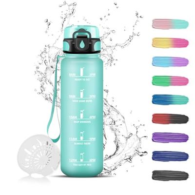 Motiverende drinkfles, 500 ml, lekvrij, gegradueerde waterfles met tijdsweergave, 0,5 l, voor kinderen, volwassenen, sportschool, werk, school, yoga, wandelen, kantoor