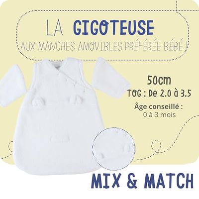 Noukie's Vintersovsäck 0–3 månader (50 cm) – TOG sovsäck 2–3,5 – Grolousoft Ecru
