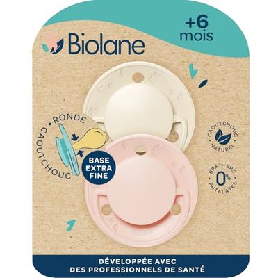 BIOLANE - Ronde fopspenen- Extra dunne fopspenen- 6+ maanden - Roze en beige - Speen van natuurlijk rubber- Respect voor de mondontwikkeling- Zacht en comfortabel- Hernieuwbare materialen
