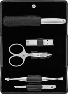 ZWILLING Twinox Manicure 5-Delige Set met Lederen Zaak en Fluwelen Interieur, Zwart