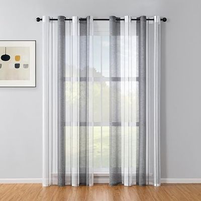 BYSURE gestreepte gordijnen, voile, modern, set van 2, 132 x 245 cm, donkergrijs