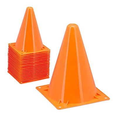 Relaxdays pylonnen set van 20, voor kinderen, voetbal, training, 18 cm, afzetkegel, markeerkegel, hondensport, oranje