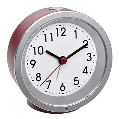 TFA Dostmann Analogue Alarm Clock 60.1034.05 Non-Ticking with Backlight Red, (L) 103 x (B) 39 x (H) 99 mm