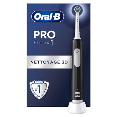 Oral-B Pro Series 1 Brosse à Dents Électrique, Noir, 1 Brossette Nettoyage 3D, Élimine la Plaque Dentaire, 3 Modes de Brossage, Minuteur, 1 Étui De Voyage, Rechargeable