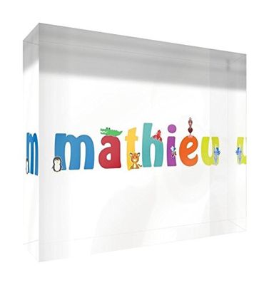 Little Helper Souvenir Décoratif en Acrylique Transparent Poli comme Diamant Style Illustratif Coloré avec le Nom de Jeune Garçon Mathieu 7,4 x 10,5 x 2 cm Petit