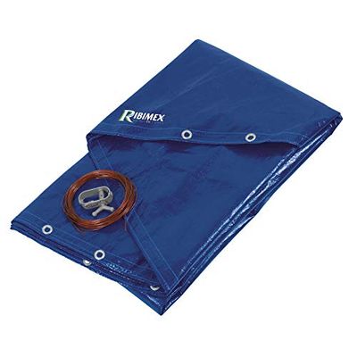 Ribimex Telone per Piscina Rotonda, Diametro del Telo 4,20 m per Piscine con Diametro 3,60 m, Rete di Scolo Centrale, in Polietilene con Trattamento Anti-UV, Cavo e Tenditore Inclusi - PRBP140R42