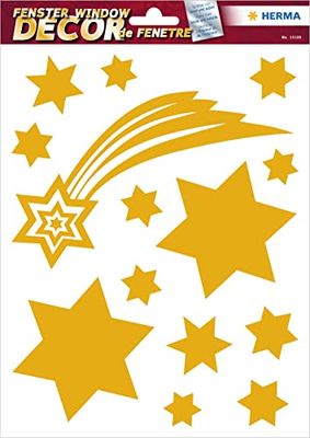 HERMA 15109 Lot de 14 autocollants pour fenêtre de Noël - Étoiles filantes dorées - Autocollants de fenêtre d'hiver amovibles - Pour chambre d'enfant - Décoration de Noël