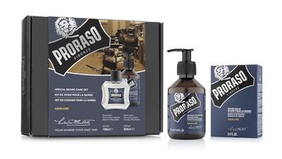Proraso Kit de cuidado barba hombre Azur Lime (pack dúo), lujoso set de regalo para hombre con champú hidratante y aceite para la barba, Made in Italy