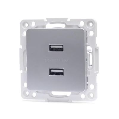 Elegante adapter in zilveren uitvoering voor 2 USB-aansluitingen type Duits en Frans - perfect voor het snel en efficiënt opladen van apparaten overal