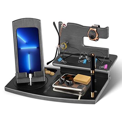 Cadeaus voor mannen Verjaardag Houten Docking Station Nachtkastje Vader Verjaardagscadeau voor mannen Docking Station mobiele telefoon Kerstcadeau Echtgenoot Opa Papa Gifts