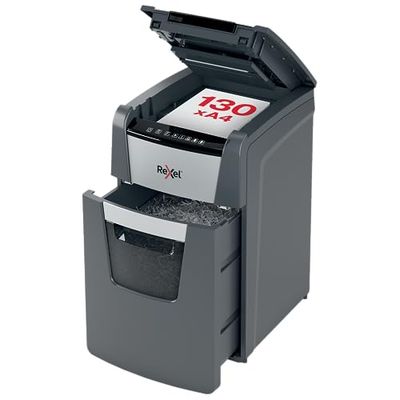 REXEL Optimum Auto Feed+ 130M, Distruggidocumenti Automatico, 130-150 Fogli (80-70 gr/mq), Taglio Micro, Livello di Sicurezza P-5, per Piccoli Uffici, Capacità 44 Litri, 2020130MEU