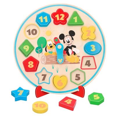 WOOMAX Disney Mickey Mouse, Reloj Aprender la Hora, Formas Encajables, Niños 3 Años, Relojes Montessori, Puzzle Infantil, Juguetes Educativos, 48704