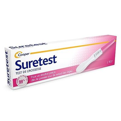 SURETEST - Test de grossesse - Pour un résultat précis dès le premier jour de retard des règles - Autotest - Boîte de 1 test