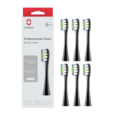 Oclean Brossettes de recharge professional B06, Compatible avec Oclean Flow, X Pro, X Pro Elite, X Pro Digital, X10, X Ultra, Air2, F1, Approuvés Par La FDA,Noir-6Pcs