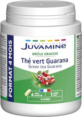 JUVAMINE - Brûle Graisse - Thé Vert Guarana - Action amincissante et tonifiante - Complément Alimentaire - MAXI FORMAT - 120 Gélules - Fabriqué en France