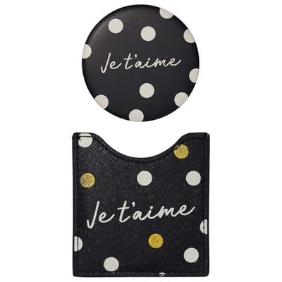 Draeger Round Pocket Mirror with "Je t'aime" ("I Love You") Design 8.5 x 8 cm