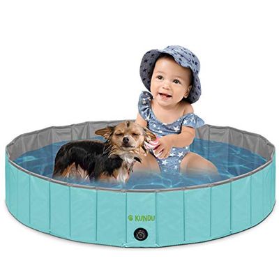 Kundu Vasca da bagno rotonda (81,3 cm di diametro x 20,3 cm di profondità) in PVC resistente per animali domestici e bambini, portatile e pieghevole, misura media