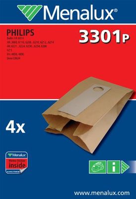 Menalux 3301 P, 4 Sacchetti per aspirapolvere Philips