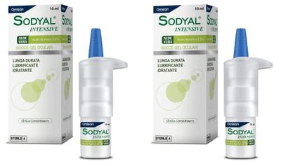 Sodyal Intensive Gocce-Gel - Lubrificante di lunga durata ed idratante. Gocce oculari con Acido ialuronico ed estratti naturali di Aloe vera - Bipack 2x10 ml