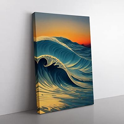 Ocean Wave At Sunset No.1 Canvas Print for Living Room Bedroom Home Office Décor, Wall Art Picture Ready to Hang, 76x50 cm (30x20 Inch) CAN3020-V1022-CK-3049