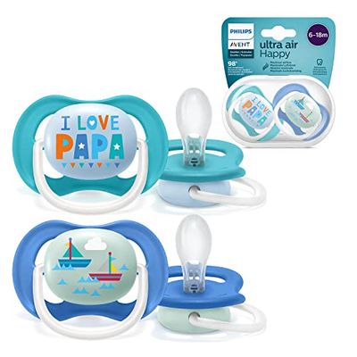 Philips Avent Scf 080/03, Paquete De 2 Chupetes Ultra Air, 6-18 Meses, Tetina Blanda, color Azul Y Turquesa - Pack de 2