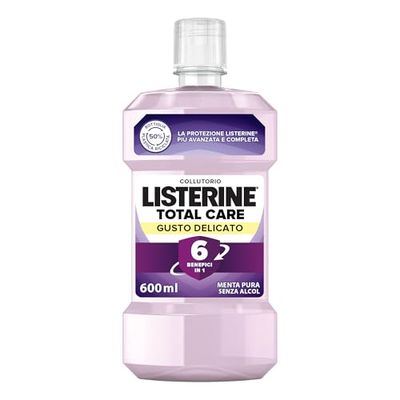 LISTERINE Collutorio Total Care, Collutorio al gusto delicato, Collutorio con 6 benefici in 1 per una pulizia accurata e un'igiene orale completa, 600 ml