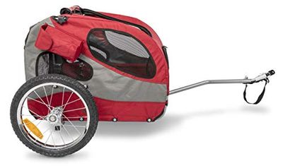 PetSafe Happy Ride Aluminium Dog Bicycle Trailer, Easy Installation, Ventilated Windows, Includes Storage Pouches, Red