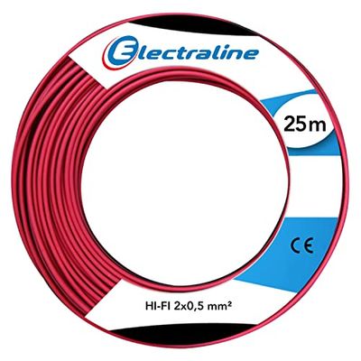 Electraline 60137018D - Bobina di filo Hi-Fi, 25 m, rosso/nero
