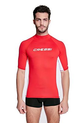Cressi Rash Guard Maillot Manches Courtes Homme en Tissu élastique avec Protection Contre Les Rayons UV du Soleil (UPF) 50, Rouge/Blanc, S/2 (48)