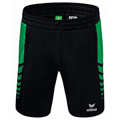 Erima Uomo Pantaloncini Worker Six Wings, Nero/Smeraldo, XXL