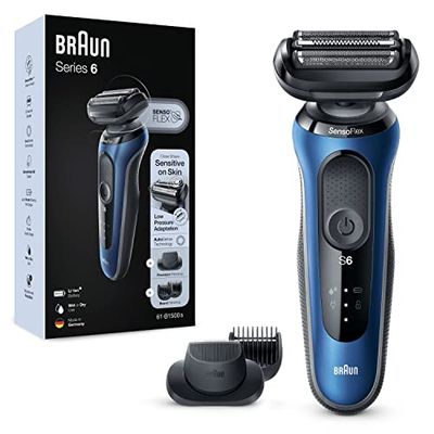 Braun Series 6 - Rasoio da uomo, con attacco EasyClick, rasoio elettrico e tagliabarba, SensoFlex, Wet & Dry, ricaricabile e senza fili, regalo uomo, 61-B1500s, blu