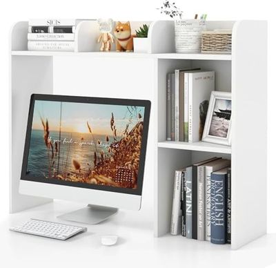 FANTASK 94 x 25 x 74 cm, bureaurek met 4 planken, bureaurek met opbergsysteem, multifunctionele bureauorganizer met open vak, wit