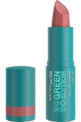 Maybelline New York - Satin & Pigmented Lipstick - Enriched with Cocoa Butter - 86% Natural Ingredients - Vegan Formula - Butter Cream Green Edition - Shade : Windy (15)