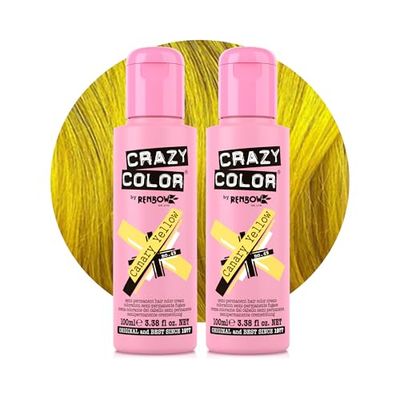 Crazy Color Vibrant Canary Yellow Semi-Permanent Duo Hair Dye. Highly Pigmented Bright Yellow Conditioning & Oil Nourishing Vegan Formula | No Bleach or Ammonia | 200ml