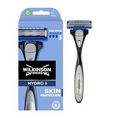 Wilkinson Sword Rasoio Wilkinson Sword Hydro 3 Skin Protection, Confezione con Manico + 1 Testina Trilama Montata, Rasoio per Uomo, Ideale per Pelli Sensibili