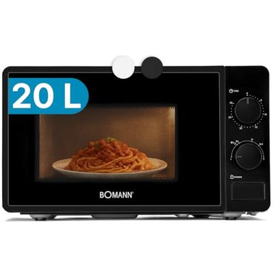 Bomann, Micro-ondes avec espace de cuisson 20L & éclairage de l'espace de cuisson, 6 niveaux de puissance, Minuterie de 30 minutes, MW6014CB, Noir