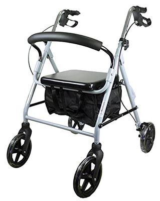 Mobiclinic, Sofía, Rollator with 4 Wheels, Walker for The Elderly and Handicapped, Folding Walking Frame, Brakes on The Handles, Walking Aid, Adjustable Height, Cloth Basket, Backrest, Seat, Grey