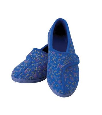 Performance Health Patterned Slippers for Ladies, Size 4, Blue, Comfortable Slippers with a Wide Opening for Swollen or Sore Feet, Comfortable Shoes for Wearing Around the House