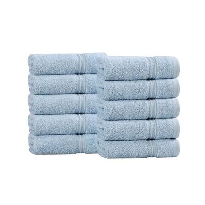 Superior Classic - Set di 10 asciugamani per il viso in cotone egiziano, ultra morbidi, assorbenti, 33 x 33 cm, colore azzurro, 10 pezzi