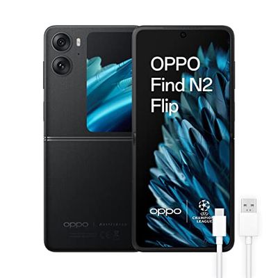 OPPO Find N2 Flip-mobiele telefoon, opvouwbaar, 8 GB + 256 GB, camera 50 + 8 MP, groot extern display, batterij 4300 mAh, snelladen, SuperVOOC 44 W, dual-nano-sim, zwart