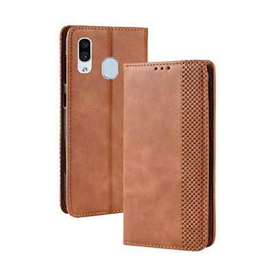 Carcasa de telefono Hebilla magnética Retro Crazy Horse Texture Horizontal Flip Funda de Cuero for Galaxy A20 / A30, con Soporte y Ranuras for Tarjetas y Marco de Fotos (Negro) (Color : Marrón)