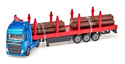 siku 1659 - Camion De Transport De Bois, 1:87, Métal/Plastique, Bleu/Rouge, Troncs D'Arbres Inclus